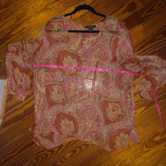 Karen Kane Orange Flowery 100% Silk Sheer Blouse Size 2X - Picture 5 of 6